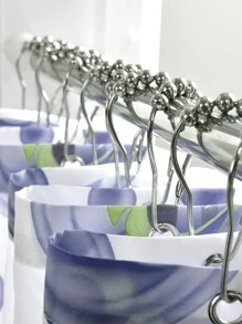 6 piezas/set gancho de cortina de ducha de acero inoxidable, anillo de cortina de ducha de decoración de cuentas de plata clásica para baño - Plateado - Ver 3