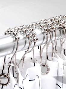 6 piezas/set gancho de cortina de ducha de acero inoxidable, anillo de cortina de ducha de decoración de cuentas de plata clásica para baño - Plateado - Ver 5