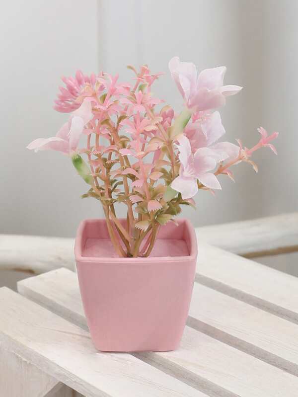 1pc Artificial Potted Plant, Small Faux Flower With Pot, For Home Decor