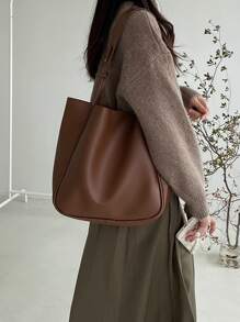 Bolso de hombro minimalista con bolsa interior - Marrón - Ver 2