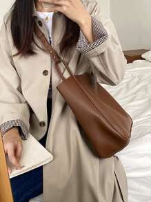 Bolso de hombro minimalista con bolsa interior - Marrón - Ver 4