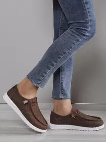 Canvas Lace-up Front Casual Shoes - Coffee Brown - View 1