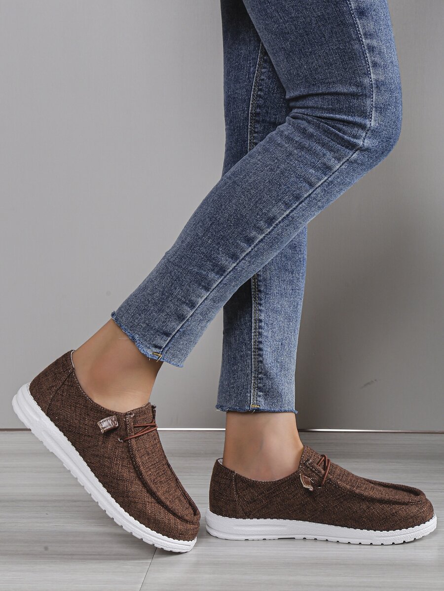 Canvas Lace-up Front Casual Shoes - Coffee Brown - View 1
