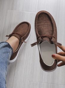 Canvas Lace-up Front Casual Shoes - Coffee Brown - View 3