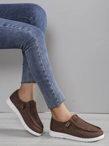 Canvas Lace-up Front Casual Shoes - Coffee Brown - View 4