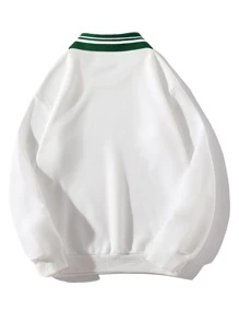 INAWLY Slogan Graphic Contrast Collar Thermal Lined Quarter Zipper Sweatshirt - White - View 2