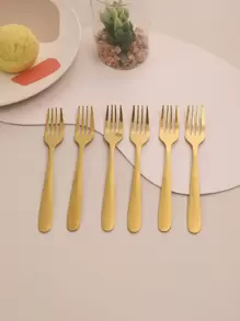 6pcs/Set Stainless Steel Fork, Minimalist Golden Dinner Fork For Household,Kitchen,Christmas Gift