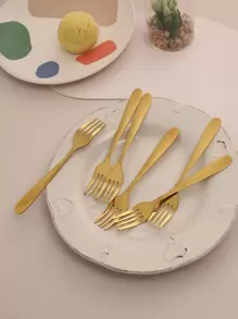 6pcs/Set Stainless Steel Fork, Minimalist Golden Dinner Fork For Household,Kitchen,Christmas Gift