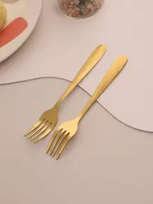 6pcs/Set Stainless Steel Fork, Minimalist Golden Dinner Fork For Household,Kitchen,Christmas Gift