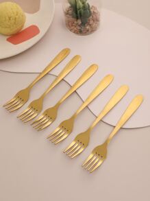 6pcs/Set Stainless Steel Fork, Minimalist Golden Dinner Fork For Household,Kitchen,Christmas Gift