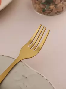 6pcs/Set Stainless Steel Fork, Minimalist Golden Dinner Fork For Household,Kitchen,Christmas Gift