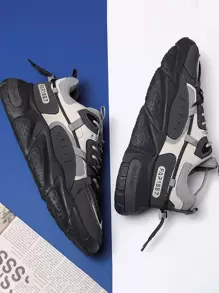 Men Letter Graphic Lace-up Front Chunky Sneakers - Multicolor - View 1