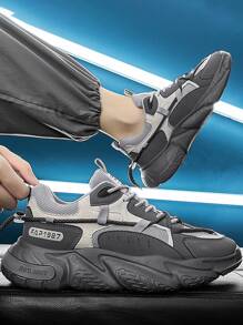 Men Letter Graphic Lace-up Front Chunky Sneakers - Multicolor - View 4