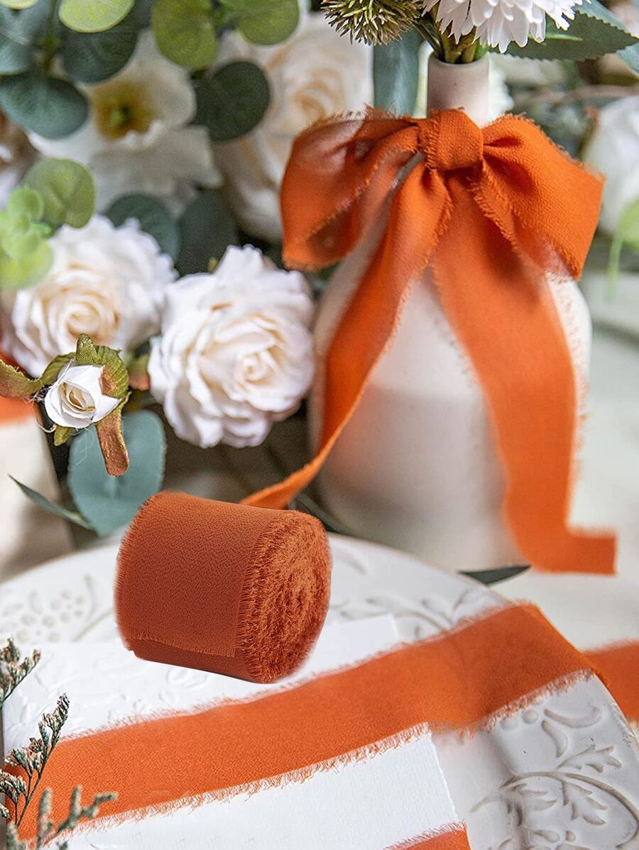 Ruy băng viền tua rua xé tay dài 5m dùng cho bó hoa, trang trí đám cưới, gói quà, v.v. Ngày lễ tình nhân - trái cam - Xem 1