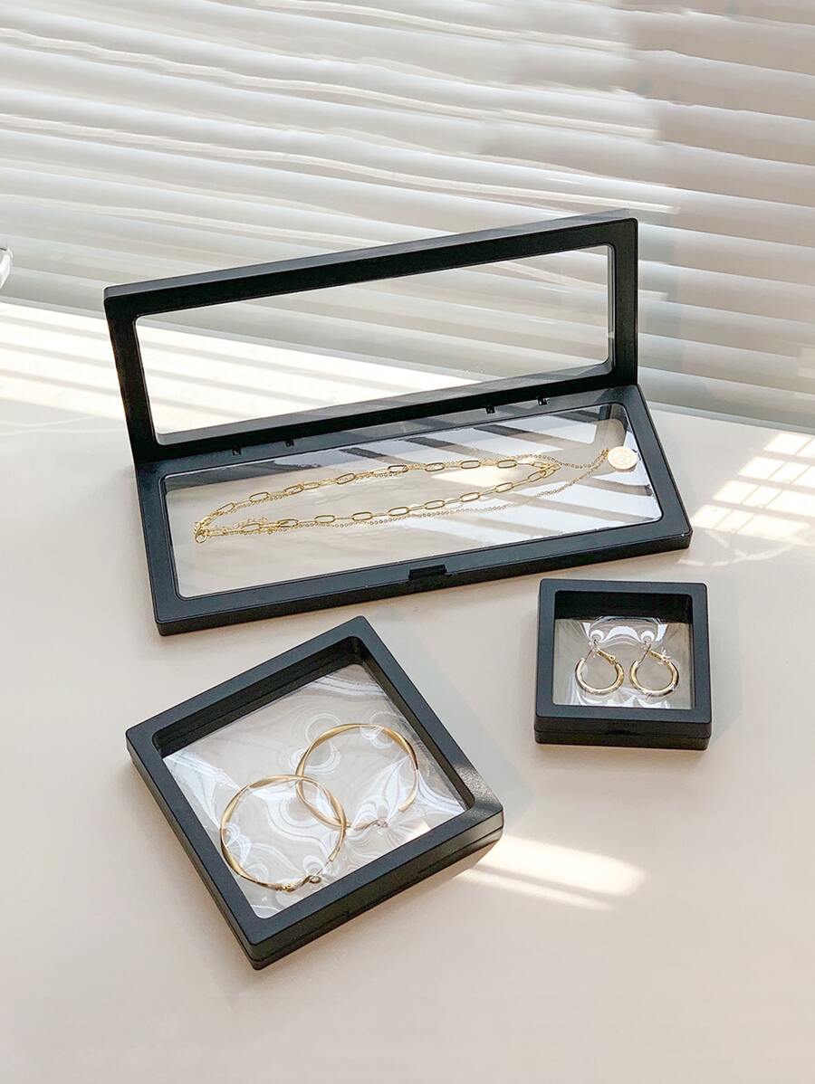 1pc Clear Jewelry Storage Box, Multifunction Jewelry Organizer For Home Back To School - Black - View 1