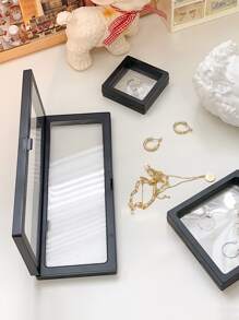 1pc Clear Jewelry Storage Box, Multifunction Jewelry Organizer For Home Back To School - Black - View 6