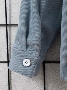 SHEIN 少年男孩字母貼花細節口袋前開衩帽t恤 - 藍色 - 查看 4