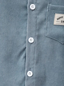 SHEIN 少年男孩字母貼花細節口袋前開衩帽t恤 - 藍色 - 查看 6