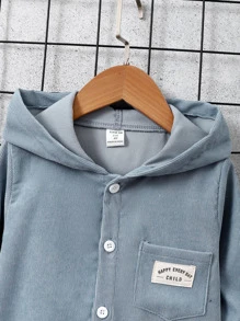 SHEIN 少年男孩字母貼花細節口袋前開衩帽t恤 - 藍色 - 查看 7