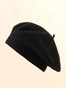 Wool-Mix Solid Beret Halloween Winter Fall - Black - View 3