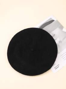 Wool-Mix Solid Beret Halloween Winter Fall - Black - View 4