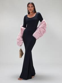SHEIN BAE Solid Scoop Neck Maxi Bodycon Dress - Black - View 1