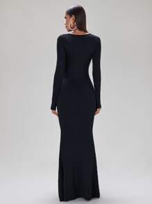 SHEIN BAE Solid Scoop Neck Maxi Bodycon Dress - Black - View 2