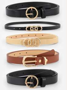 5pcs Crocodile Embossed Round Buckle Belt - Multicolor - View 1