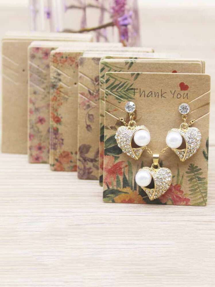 100 piezas Tarjeta de exhibición de joyería con patrón floral al azar - Multicolor - Añade 1