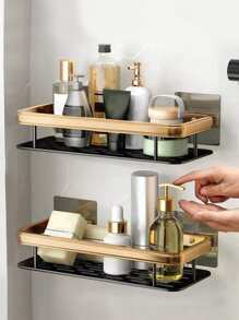 1 pieza Estante de almacenamiento de baño sin perforación montado en la pared - Multicolor - Ver 4