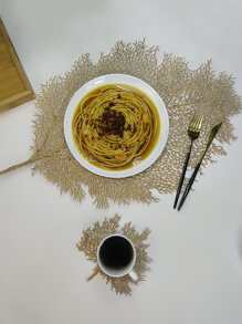 1pc Coral Design Placemat, Gold PVC Table Mat For Dining Table - Gold - View 2