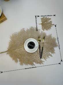 1pc Coral Design Placemat, Gold PVC Table Mat For Dining Table - Gold - View 3