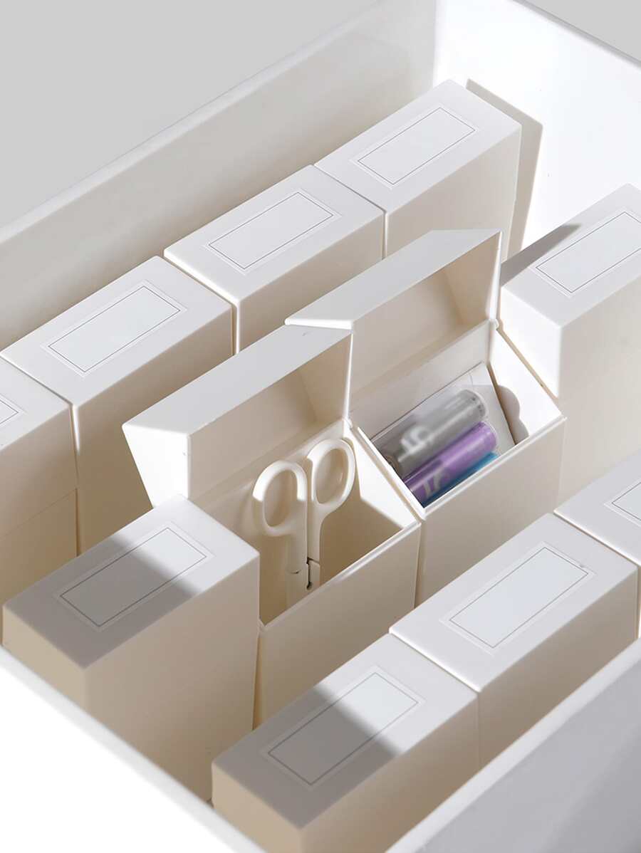 1入組素色辦公桌收納盒帶貼紙 - 白色 - 查看 1