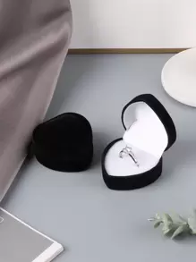 1pc Heart Design Ring Storage Box - Black - View 1