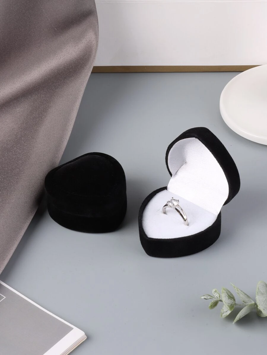 1pc Heart Design Ring Storage Box - Black - View 1