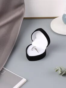 1pc Heart Design Ring Storage Box - Black - View 4