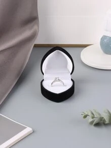1pc Heart Design Ring Storage Box - Black - View 7