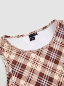 SHEIN MOD Plaid Print Crop Tank Top - Multicolor - View 4