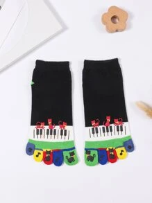Calcetines de dedo gato de dibujos animados & llave de piano - Multicolor - Ver 3