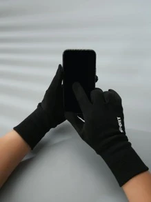 字母圖案手套 - 黑色 - 查看 2