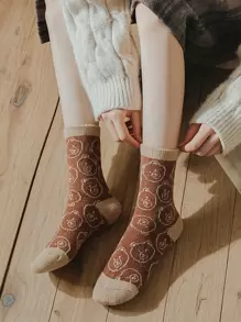 卡通小熊印花中筒襪 - 彩色 - 查看 1