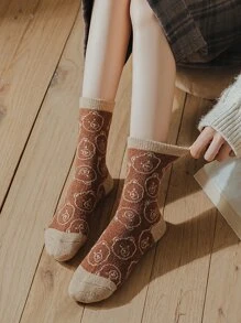 卡通小熊印花中筒襪 - 彩色 - 查看 2