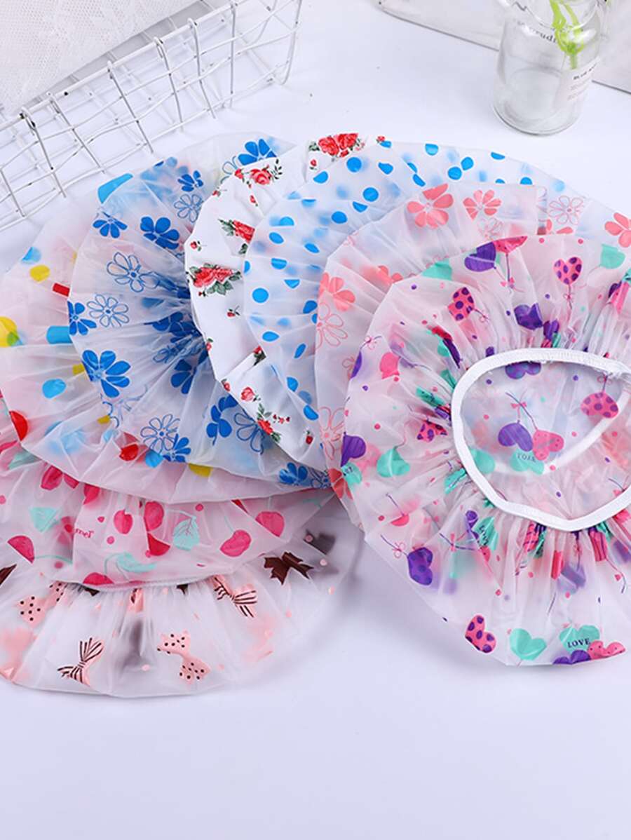 1pc Flower Pattern Waterproof Random Shower Cap, Clear Bath Cap For Bathroom - Multicolor - View 1
