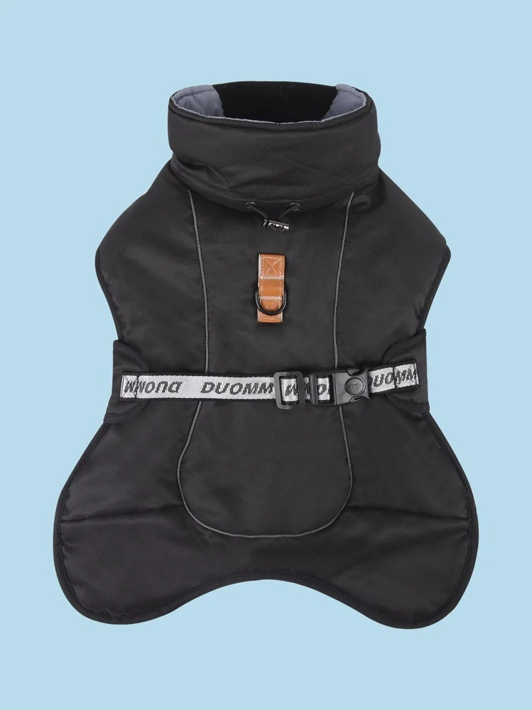 1pc Solid Color Warm Keeping Pet Jacket For Dog For Cold Season - Black - View 3