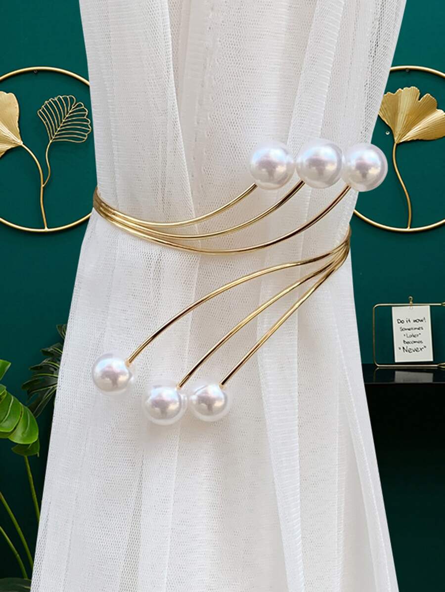 1pc Faux Pearl Decor Curtain Curtain - Nhiều màu - Xem 1