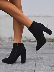 1 Pair Women Fashion Suede Side Zipper High Heel Short Boots,Match Skirt