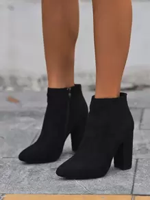 1 Pair Women Fashion Suede Side Zipper High Heel Short Boots,Match Skirt