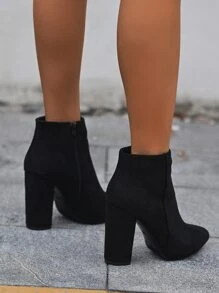 1 Pair Women Fashion Suede Side Zipper High Heel Short Boots,Match Skirt