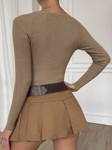 SHEIN Essnce Raglan Sleeve Crop Jumper - Camel - View 2