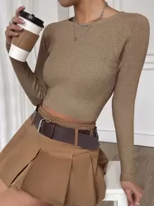 SHEIN Essnce Raglan Sleeve Crop Jumper - Camel - View 4